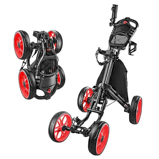Foldable Multifunctional Golf Cart with Ball Bag and Four Wheels